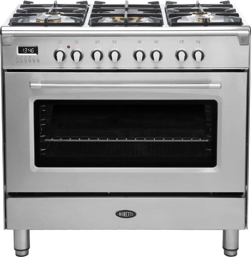 Boretti CFBG901IX3 Gasfornuis 90cm 5 branders incl. Dual Fuel Enkele oven 87L IX