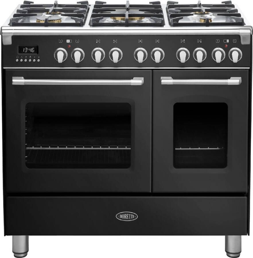 Boretti CFBG902ZW3 Gasfornuis Toscana met Dubbele Oven 90 cm Zwart