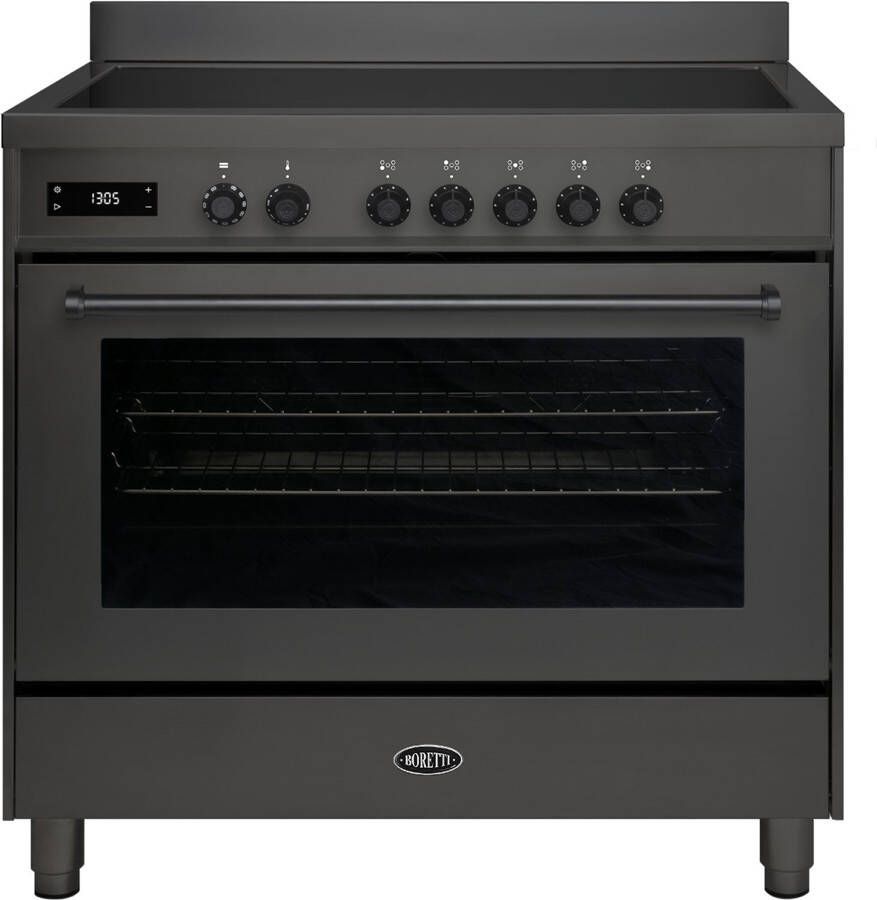 Boretti MLI95XMAT Inductiefornuis Milano met Oven 90 cm 5 Zones + Flex Antraciet Mat