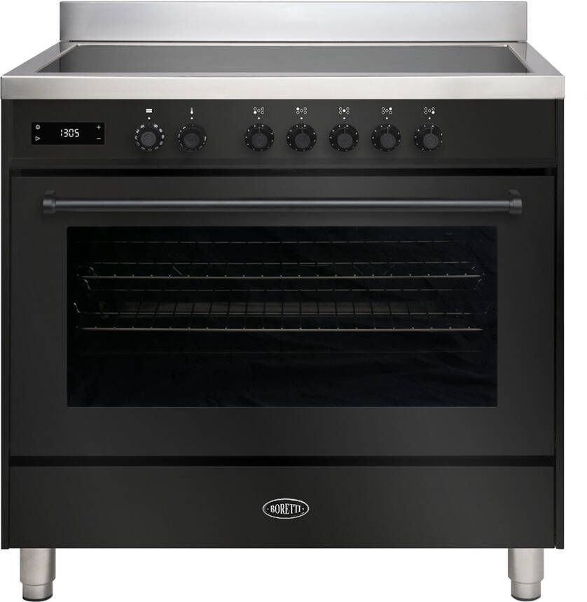 Boretti MLI95XZW Inductiefornuis Milano met Oven 90 cm 5 Zones + Flex Zwart Glanzend