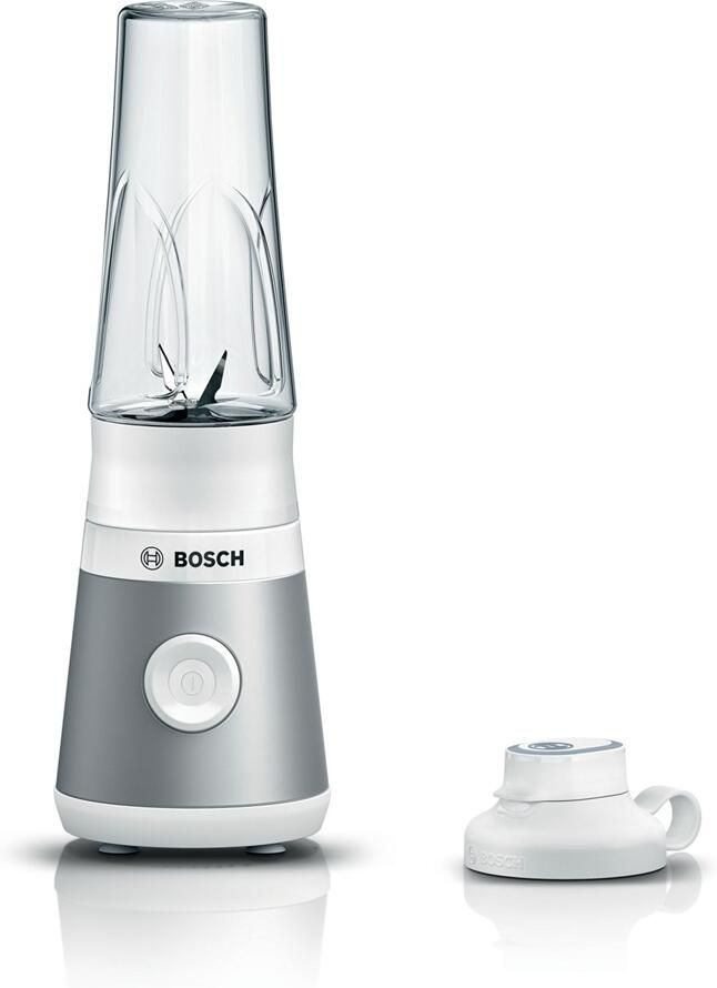 BOSCH Blender MMB2111T Mini VitaPower Serie 2 tot 40.000 toeren min tritan togo-fles 0 6 l drinkdeksel lekvrij breukbestendig zilver wit