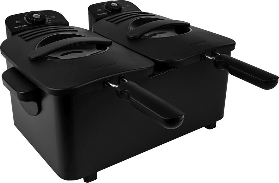 Inventum GF461B Dubbele frituurpan 2 x 2 5 liter Tot 190°C 2 x 2200 watt Koude zone Friteuse Zwart