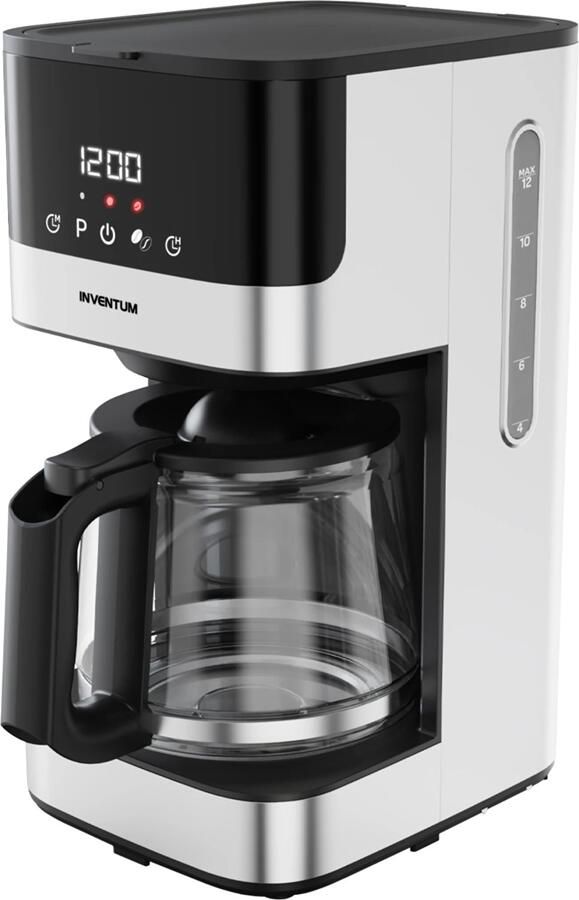 Inventum KZ812D Koffiezetapparaat 1 5 liter 12 kopjes Filter 1x4 Glazen kan Display met timer Filterkoffie RVS Zwart