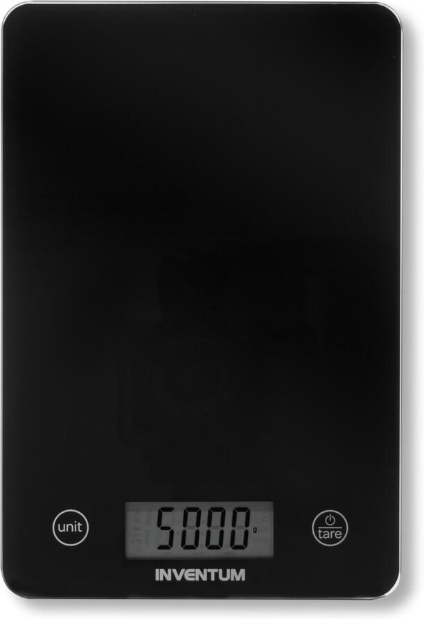 Inventum WS305B Digitale keukenweegschaal 1 gr tot 5 kg Tarrafunctie Glazen oppervlak Inclusief batterij Zwart glas