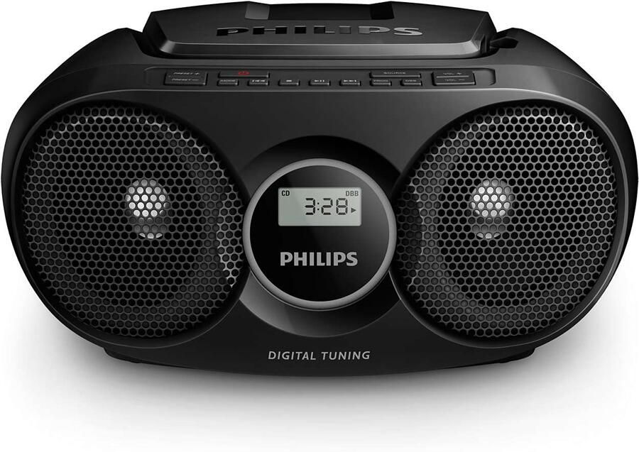 Philips AZ215B 12 CD-speler met digitale tuner en 3 5 mm audio-ingang zwart