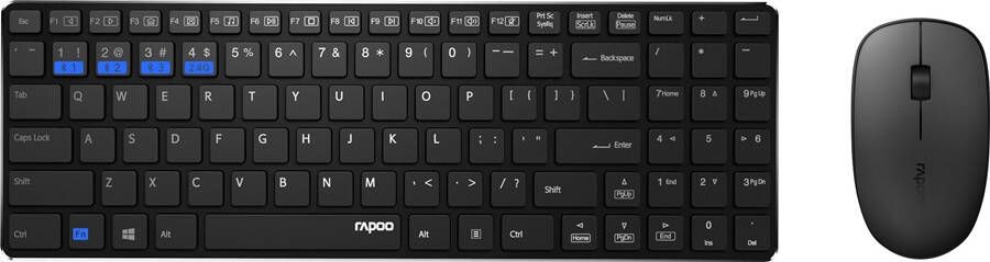 Rapoo 9300M Multi Mode Wireless optical Combo set Toetsenbord Zwart