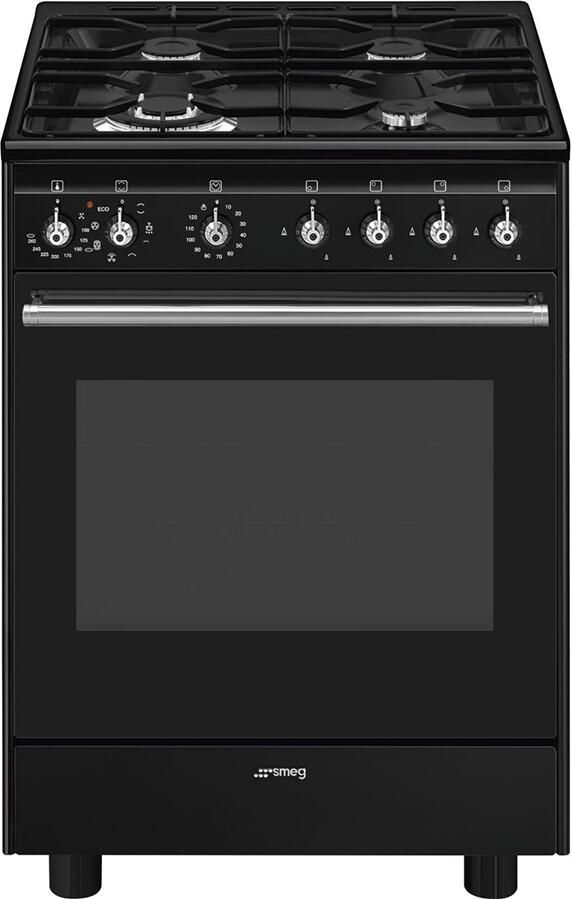 Smeg CX61GMBLNLK Classici Esthetisch Fornuis met Gas Kookplaat 60 x 60 cm Zwart