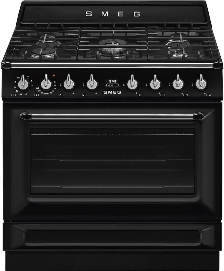 Smeg TR90GMBLNL TR90GMBLNLVictoria Esthetisch Fornuis met Gas Kookplaat 90 x 60 cm Zwart