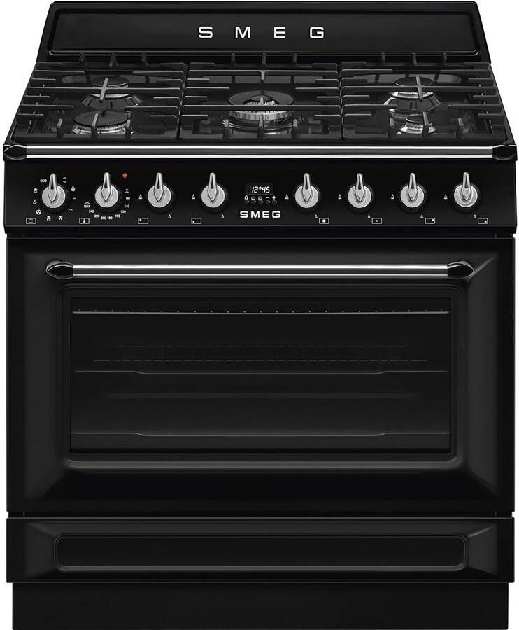 Smeg TR90GMBLNL TR90GMBLNLVictoria Esthetisch Fornuis met Gas Kookplaat 90 x 60 cm Zwart