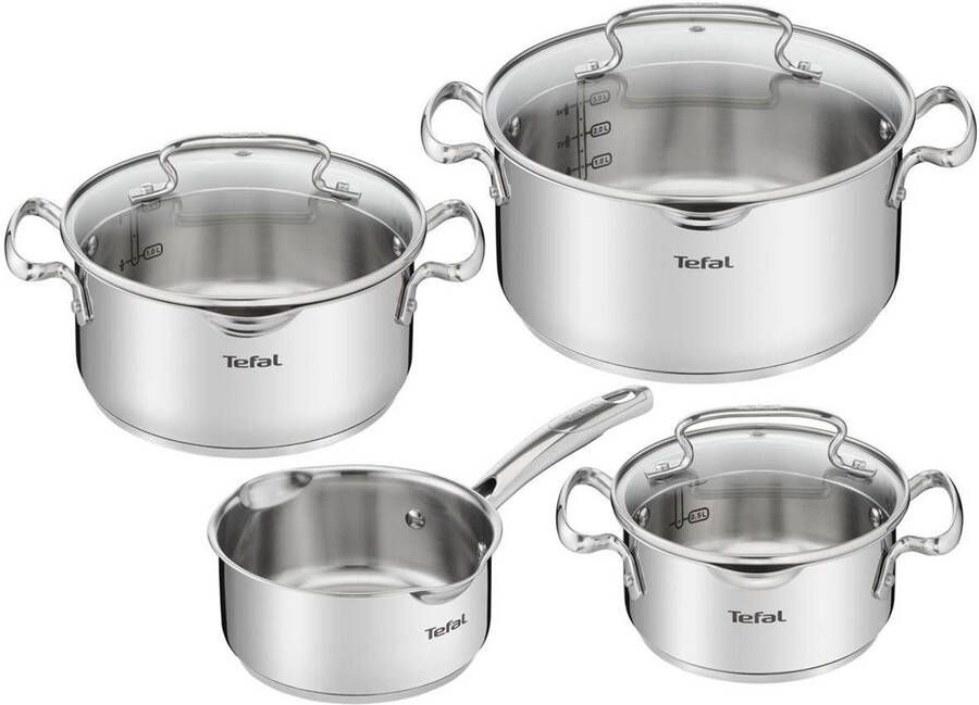Tefal Duetto+ Kookpannenset 4 delig RVS met glazen deksels - Foto 1