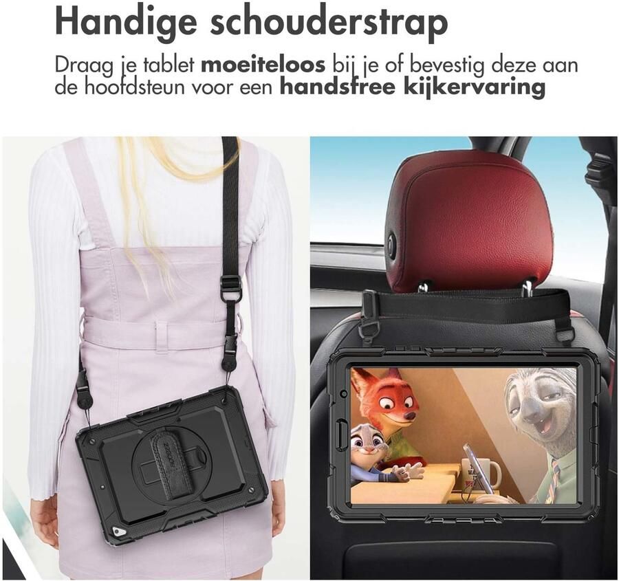 Accezz Rugged Backcover Shoulder Strap voor de Samsung Galaxy Tab S9 FE Plus Tab S9 Plus Tablethoesje Zwart