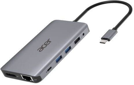 Acer 12in1 Type C dongle: 2 x USB3.2 x USB2.0 1x SD TF 2 x HDMI 1 x PD 1 x DP 1 x RJ45 1 x 3.5 Au Desktop accessoire Zilver