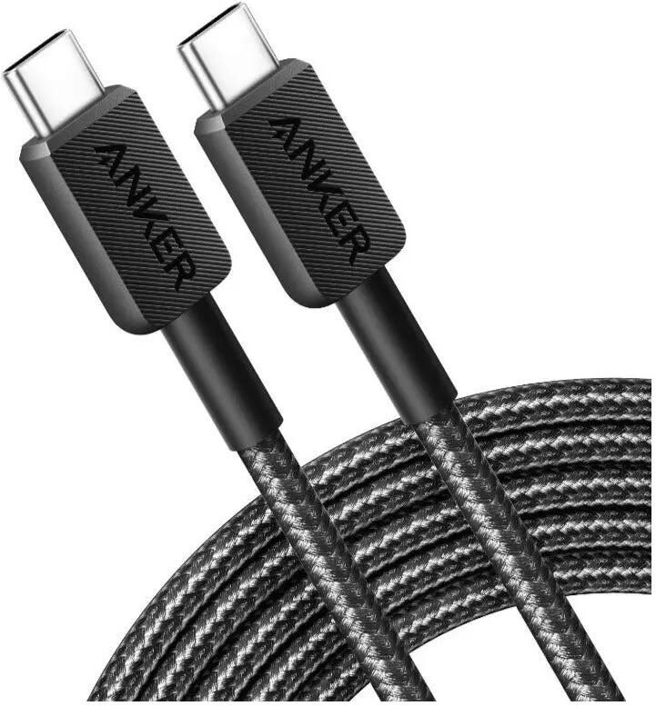 Anker 322 USB-C to USB-C Cable Nylon (1.8M Braided Black) 60W Oplader Zwart