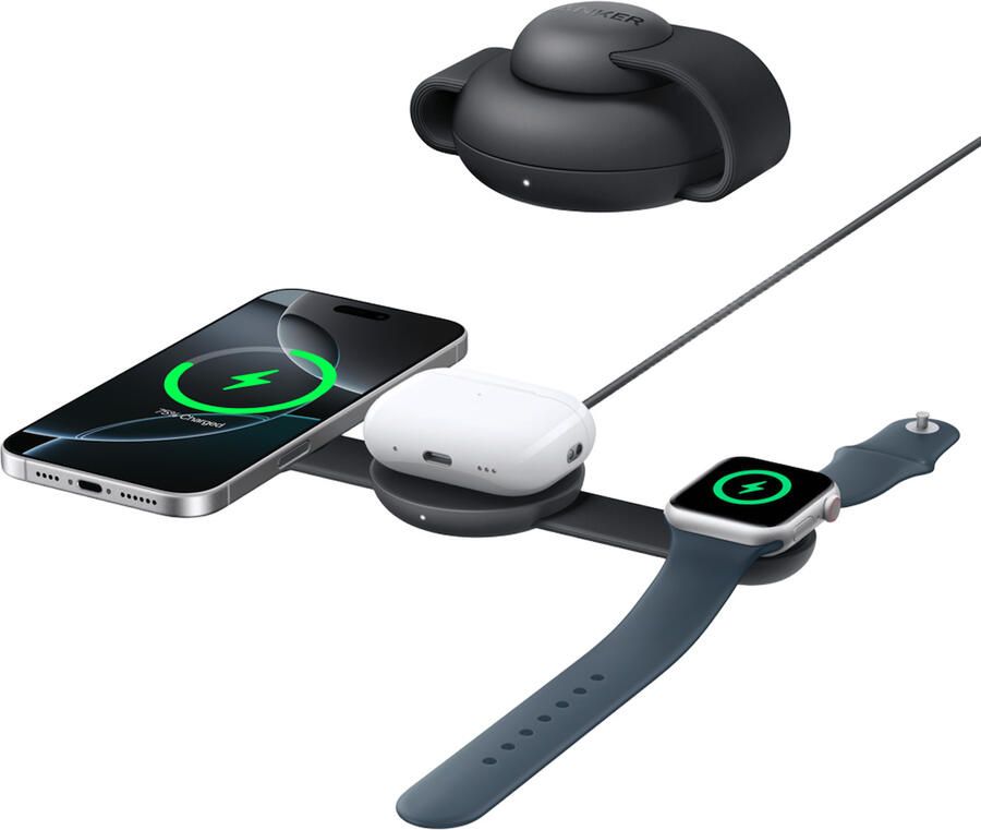 Anker MagGo Wireless Charging Station (3-in-1 Foldable Pad) Oplader Zwart
