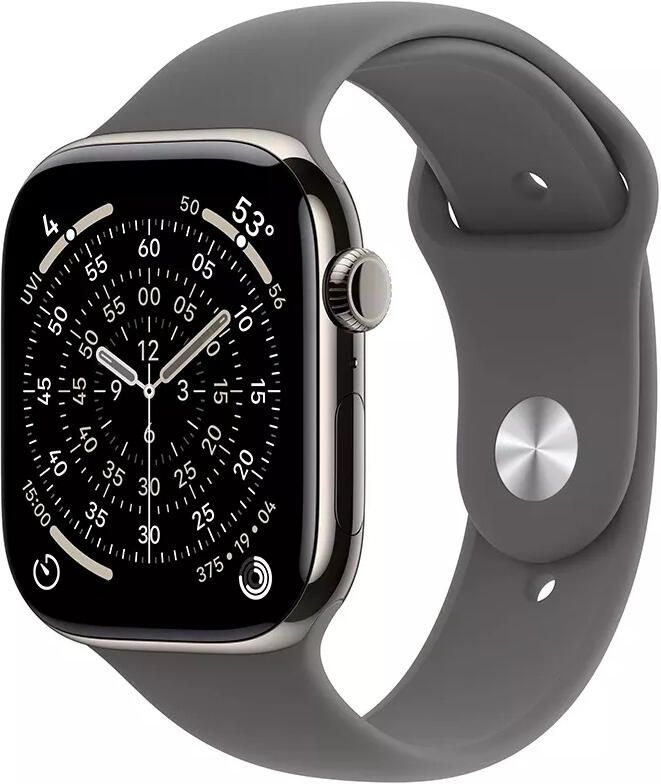 Apple Watch Series 11 GPS + Cellular 42mm Natural Titanium Case met Stone Grey Sport Band S M Smartwatch Grijs