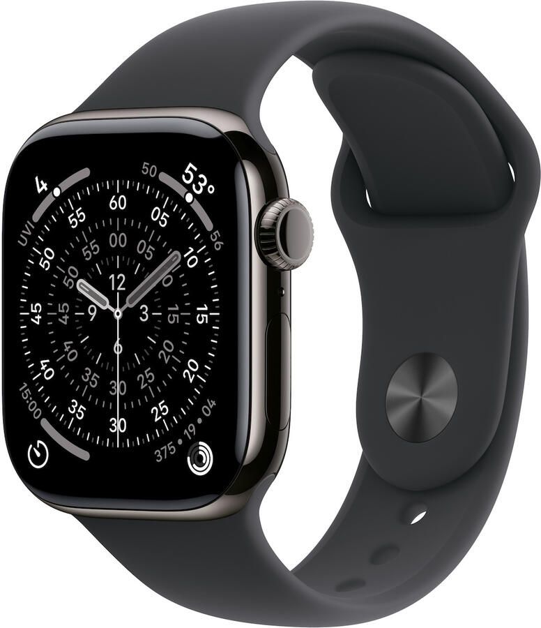 Apple Watch Series 11 GPS + Cellular 42mm Slate Titanium Case met Black Sport Band M L Smartwatch Grijs