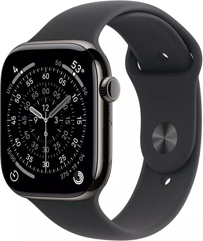 Apple Watch Series 11 GPS + Cellular 42mm Slate Titanium Case met Black Sport Band S M Smartwatch Grijs