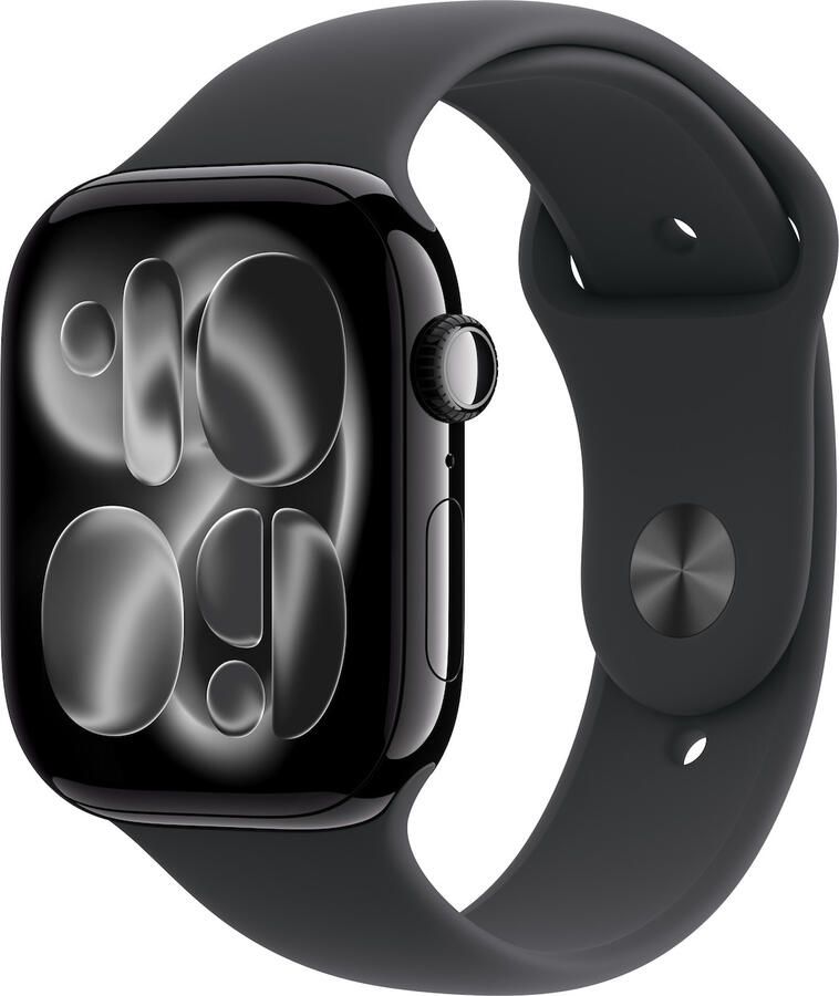 Apple Watch Series 11 GPS + Cellular 46mm Jet Black Aluminium Case met Black Sport Band S M Smartwatch Zwart