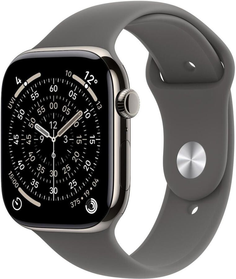 Apple Watch Series 11 GPS + Cellular 46mm Natural Titanium Case met Stone Grey Sport Band S M Smartwatch Grijs