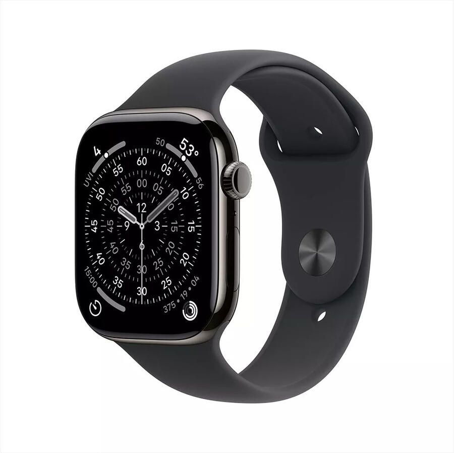 Apple Watch Series 11 GPS + Cellular 46mm Slate Titanium Case met Black Sport Band M L Smartwatch Grijs