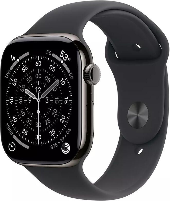 Apple Watch Series 11 GPS + Cellular 46mm Slate Titanium Case met Black Sport Band S M Smartwatch Grijs