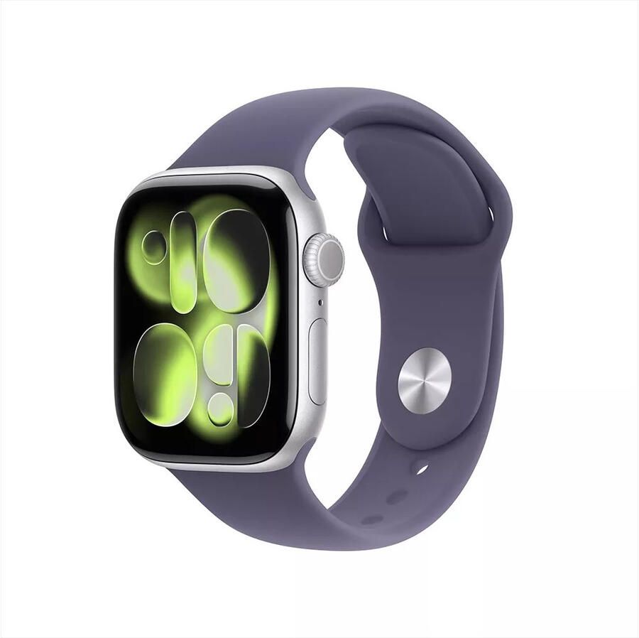 Apple Watch Series 11 GPS 42mm Silver Aluminium Case met Purple Fog Sport Band M L Smartwatch Zilver