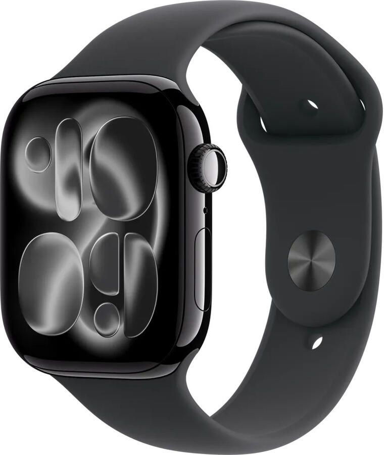 Apple Watch Series 11 GPS 46mm Jet Black Aluminium Case met Black Sport Band M L Smartwatch Zwart