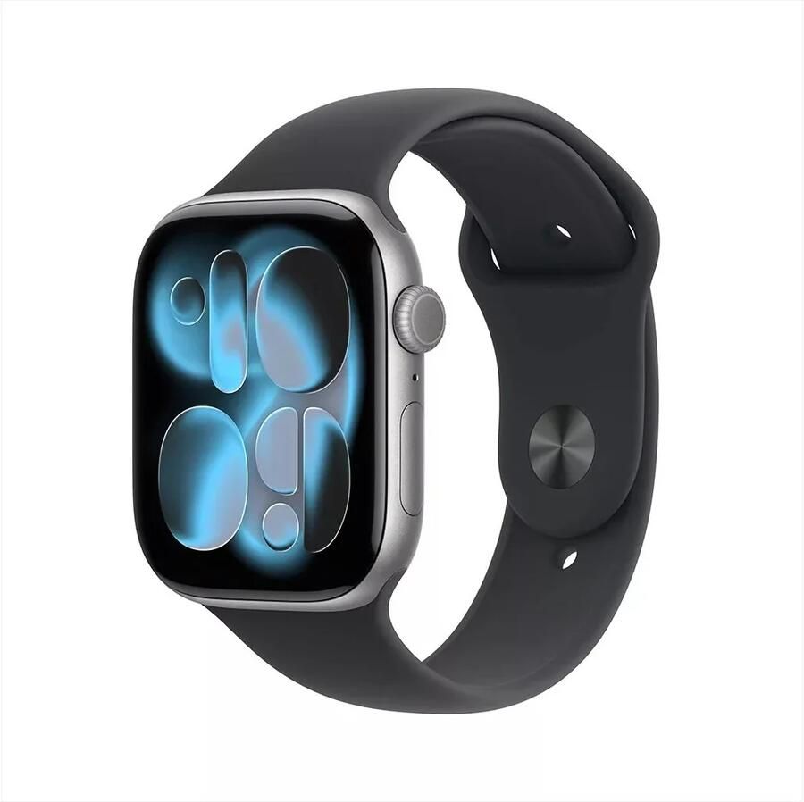 Apple Watch Series 11 GPS 46mm Space Grey Aluminium Case met Black Sport Band M L Smartwatch Grijs