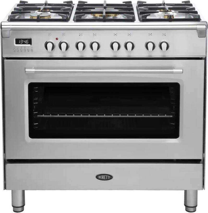 Boretti CFBG901IX3 Gasfornuis 90cm 5 branders incl. Dual Fuel Enkele oven 87L IX