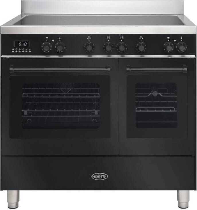 Boretti MLI94DZW Inductiefornuis Milano met Dubbele Oven 4 Kookzones 90 cm Zwart