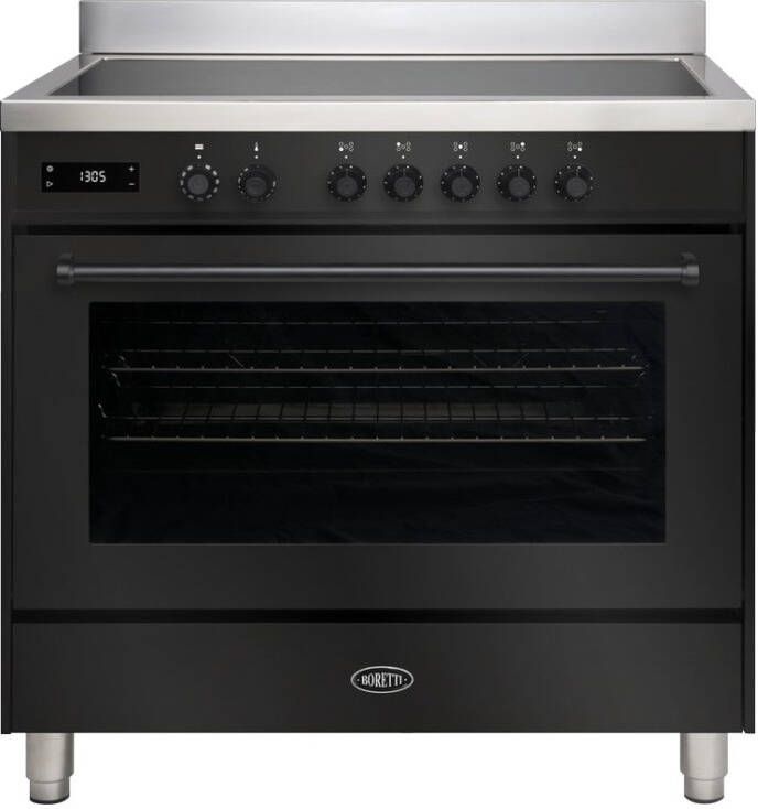 Boretti MLI95XZW Inductiefornuis Milano met Oven 90 cm 5 Zones + Flex Zwart Glanzend