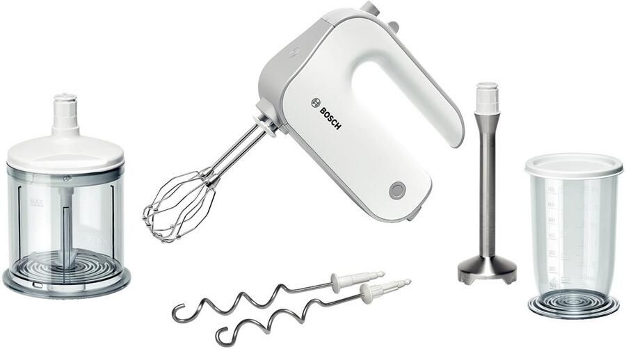 BOSCH Handmixer Styline MFQ4080 5 standen plus turbofunctie 2 roergardes 2 edelstalen deeghaken universele versnipperaar pureerstaaf wit zilver