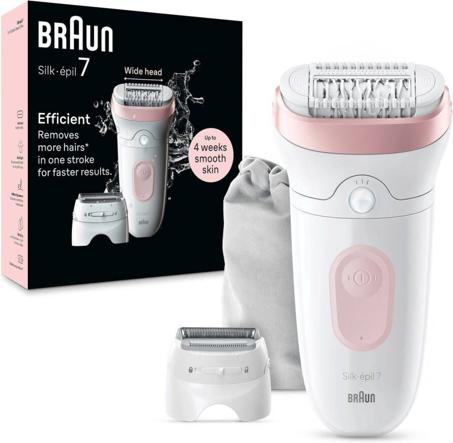 Braun Silk·épil 7 Epilator voor Eenvoudige Ontharing Langdurig Gladde Huid 7-030 Wit Flamingo