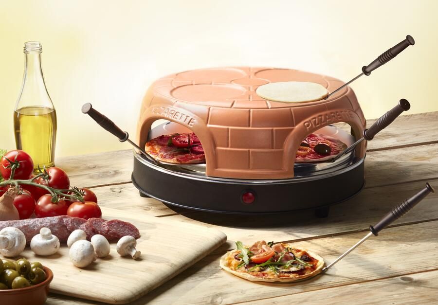 Emerio PO-115847.1 Pizzarette 4 Persoons Pre-bake functie Handgemaakte terracotta koepel 4 Geïsoleerde bak spatels RVS bakplaat - Foto 3