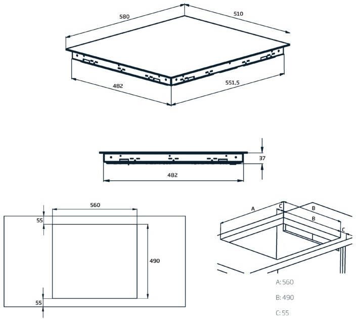 Beko HIC64400E Keramische inbouwkookplaat Zwart