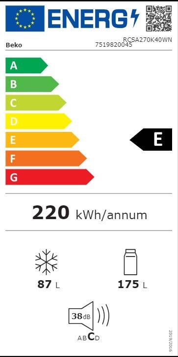 Beko RCSA270K40WN Koel-vriescombinatie Wit