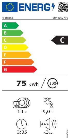 Siemens SN43ES27VE Onderbouw vaatwasser Grijs