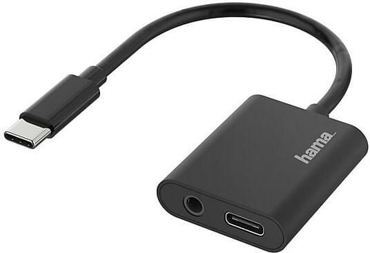 Hama Audio-adapter 2in1 USB-C-St. 3 5-mm-jack USB-C-aansl. audio + opladen Mini jack kabel Zwart