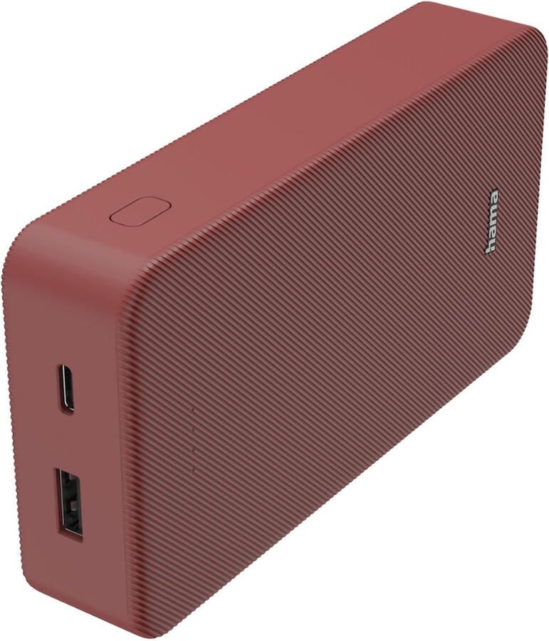 Hama Colour 20 Power Pack 20000 mAh 2 Outputs:USB-C USB-A Powerbank Rood