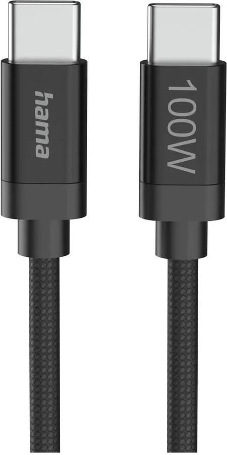 Hama Fabric USB-C 100W 3 m nylon Oplader Zwart