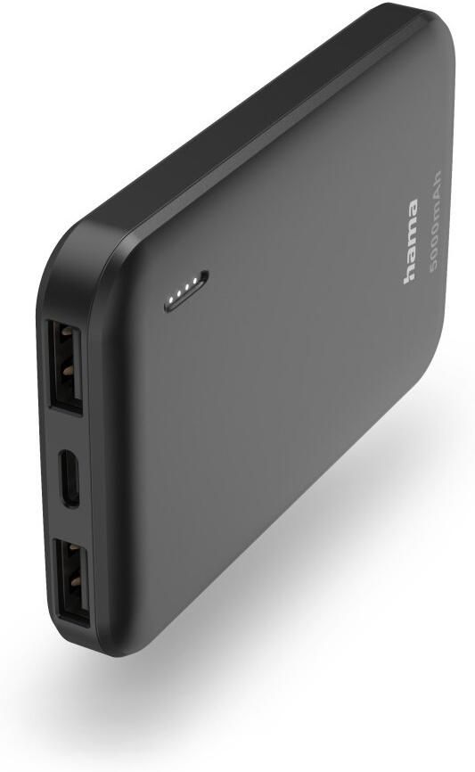 Hama Pocket 5 Power Pack 5000 mAh Outputs: 2x USB-A7 Powerbank Grijs