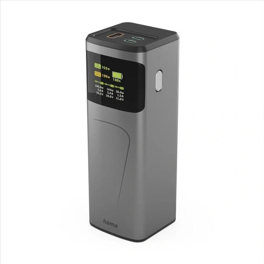 Hama Power Pack High Power 150 W 24000mAh 2x USB-C USB-A snel opladen Powerbank Grijs