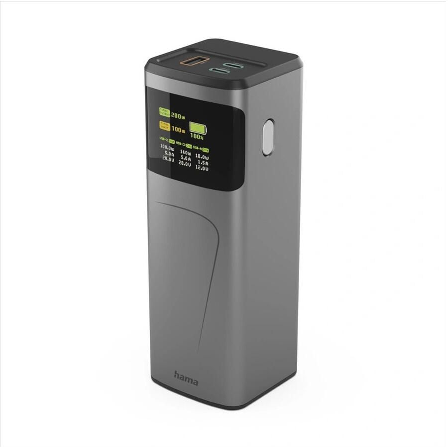 Hama Power Pack High Power 200 W 24000mAh 2x USB-C USB-A snel opladen Powerbank Grijs