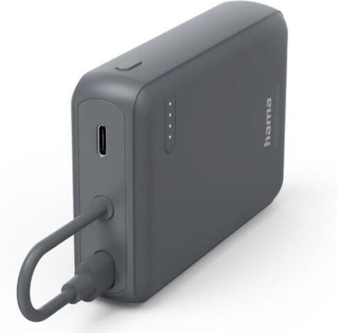 Hama Power Pack Travel met kabel 10000mAh 2 uitgangen:2x USB-C Powerbank Grijs