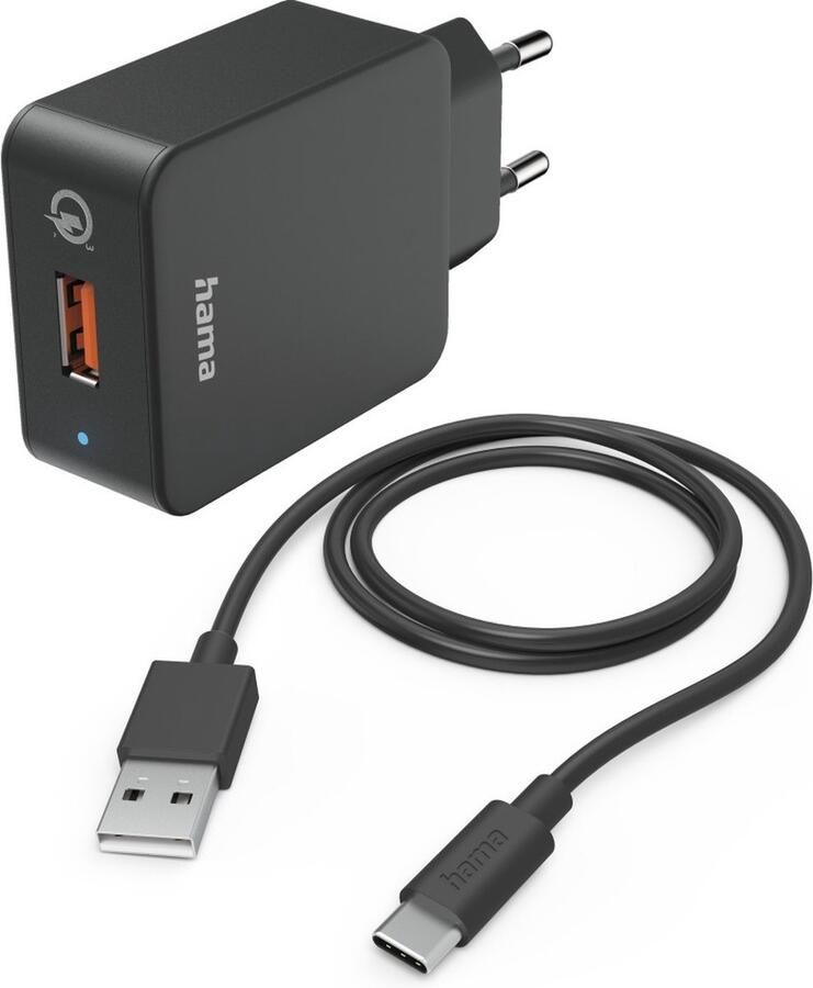 Hama Reislader set USB-C QC 3.0 19 5 Watt Oplader Zwart