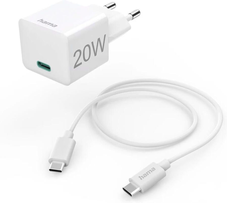 Hama Snellader met oplaadkabel USB-C mini-oplader PD 20 W 1 m Oplader Wit