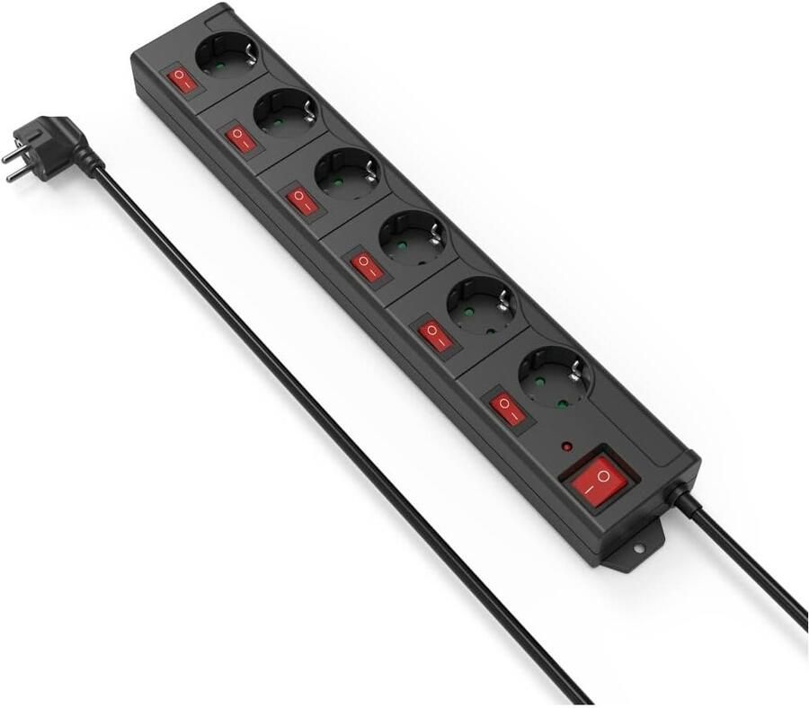 Hama Stekkerdoos 6-voudig overspanningsbeveiling indiv. schakelbaar 1 4 m Kabel Zwart