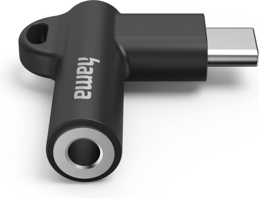 Hama USB-C 3.5 mm Jack Socket Aux Adapter 90° Angled Plug Oplader Zwart