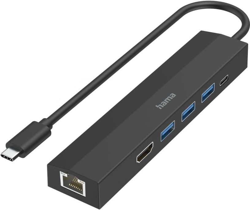 Hama USB-adapter USB-C multiport hub voor laptop met 6 poorten USB-A USB-C HDMI LAN (1 stuk)