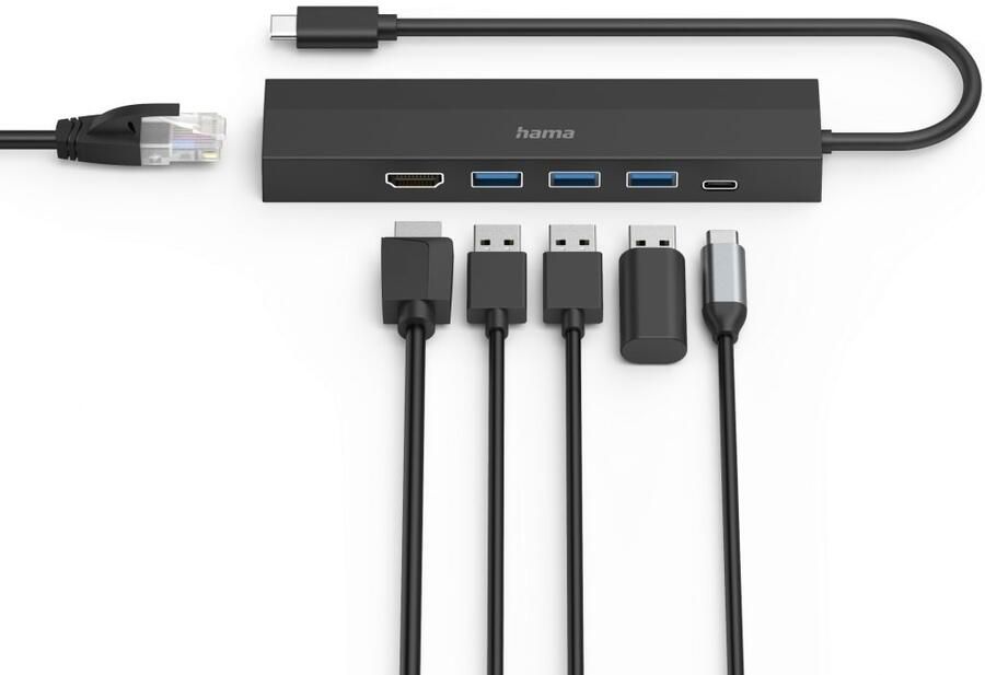 Hama USB-adapter USB-C multiport hub voor laptop met 6 poorten USB-A USB-C HDMI LAN (1 stuk)
